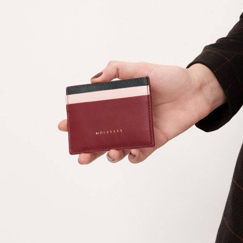 COLOR BLOCK CARDHOLDER | BURGUNDY & CYPRESS